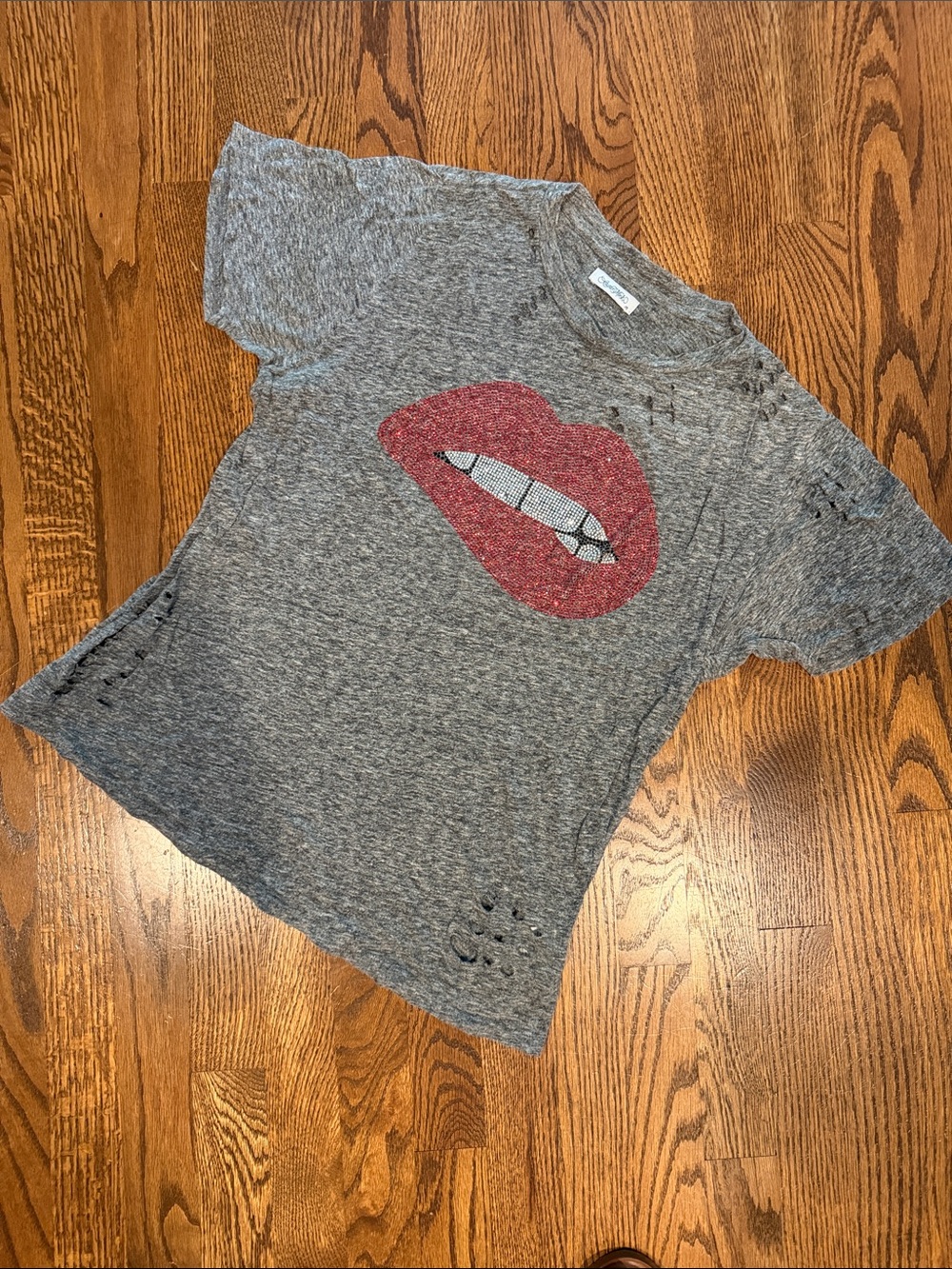 Lauren Moshi Grey Tee with Red Lip Graphic
